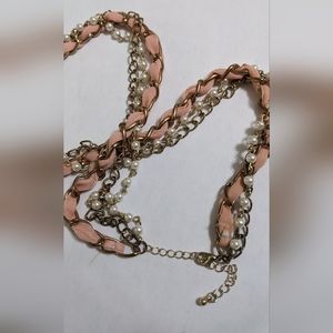 3 Layered Soft Pink & Pearl Drop Necklace